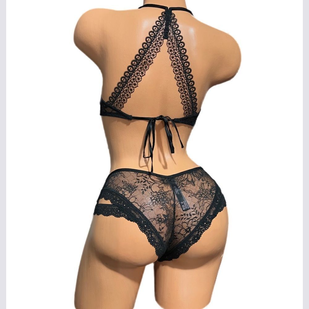 Victoria’s Secret Very Sexy Sheer Lace bralette & Cheekini panty set black M - Picture 5 of 6